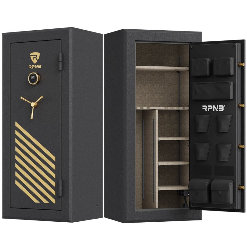 24 Gun Large Fireproof Biometric Fingerprint Gun Safe for Pistols and Rifles, Black, RPNB RPFS24-B