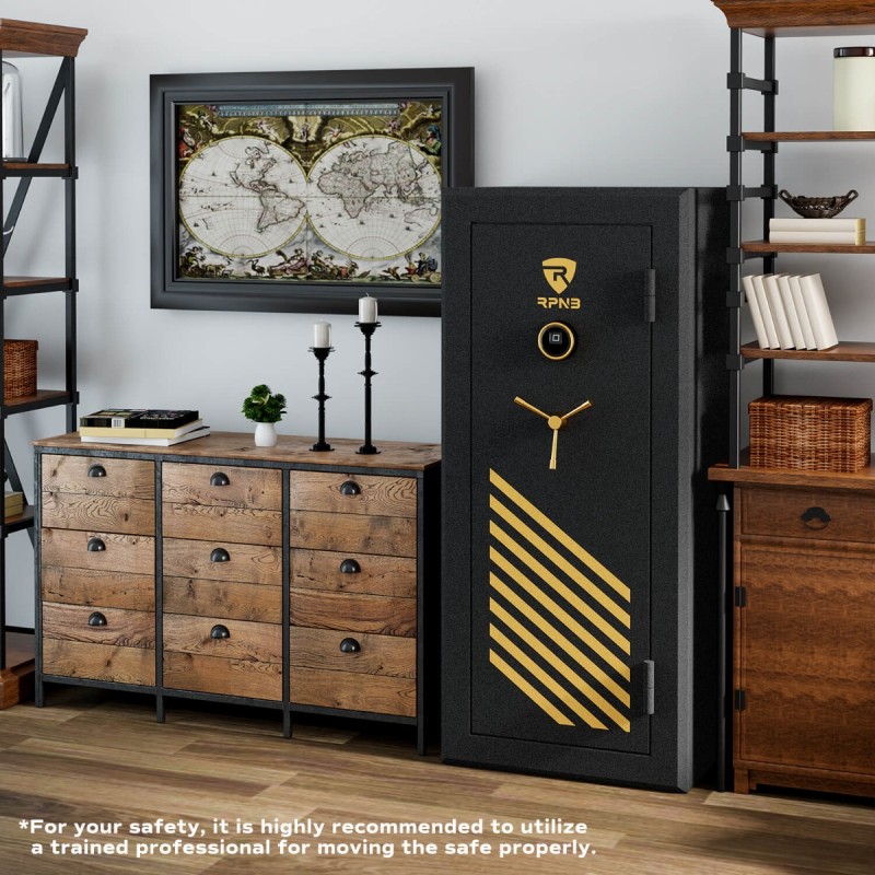 24 Gun Large Fireproof Biometric Fingerprint Gun Safe for Pistols and Rifles, Black, RPNB RPFS24-B