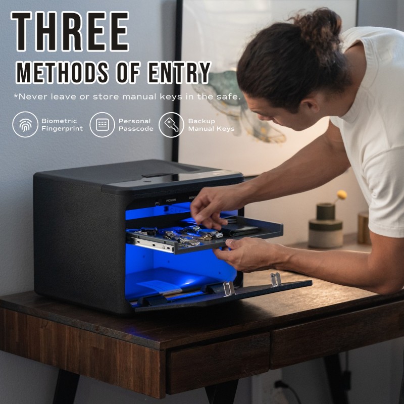 Fingerprint High Capacity Dual-Layer Handgun Safe Multiple Pistol Storage Safe with Biometric Scanner - RPNB RP2009